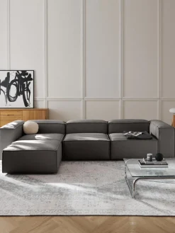 Sofás 4 Plazas|Sofás>Westwing Collection Sofá rinconera modular con reposapiés izquierdo/derecho Lennon (4 plazas) Tejido gris antracita