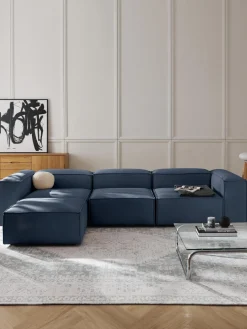 Sofás 4 Plazas|Sofás>Westwing Collection Sofá rinconera modular con reposapiés izquierdo/derecho Lennon (4 plazas) Tejido azul oscuro