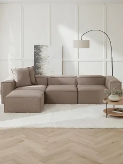 Sofás 4 Plazas|Sofás>Westwing Collection Sofá rinconera modular con reposapiés izquierdo/derecho Lennon (4 plazas) Tejido taupe