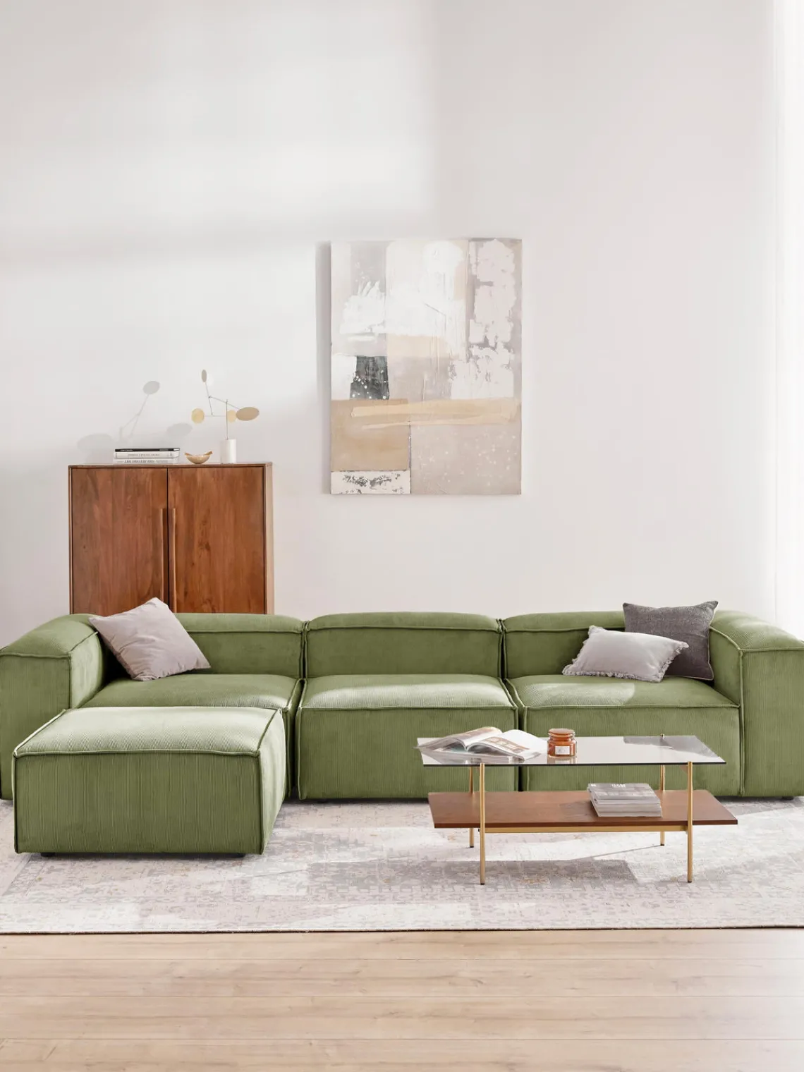 Sofá rinconera modular de pana con reposapiés izquierdo/derecho Lennon (4 plazas) Sofás 4 Plazas|Sofás