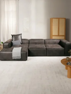 Sofás>Westwing Collection Sofá rinconera modular de cuero reciclado Lennon Cuero taupe