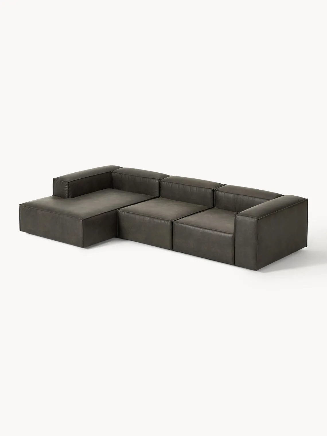 Sofás>Westwing Collection Sofá rinconera modular de cuero reciclado Lennon Cuero taupe