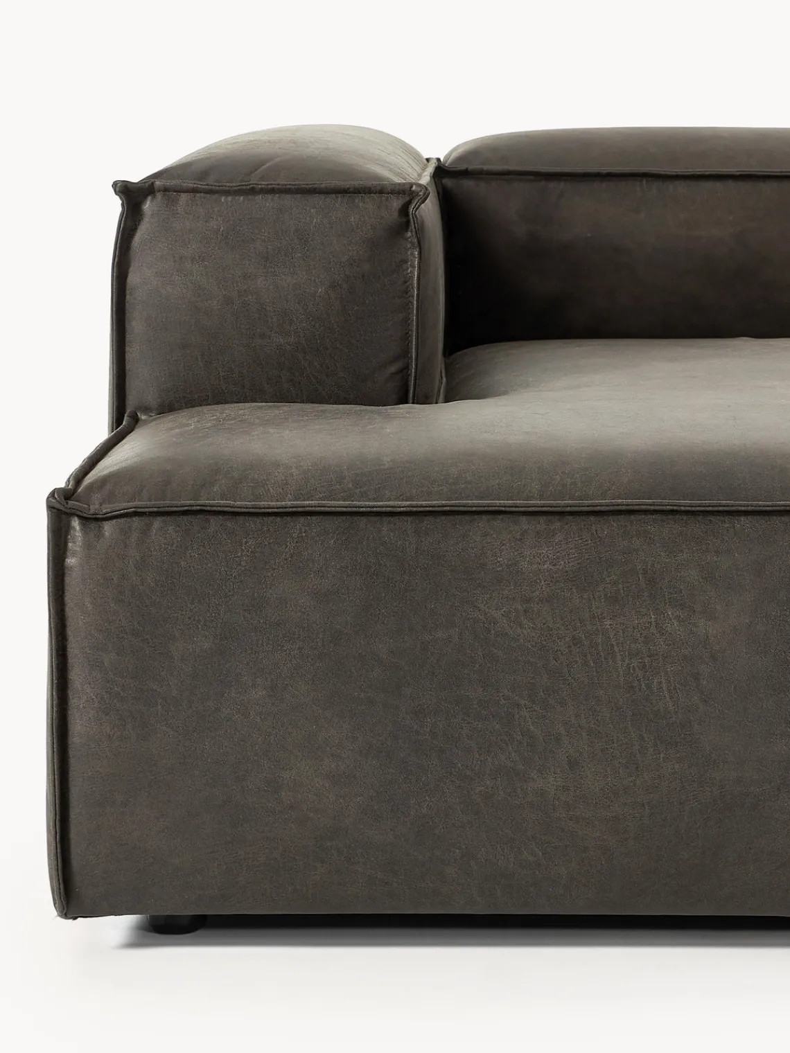 Sofás>Westwing Collection Sofá rinconera modular de cuero reciclado Lennon Cuero taupe