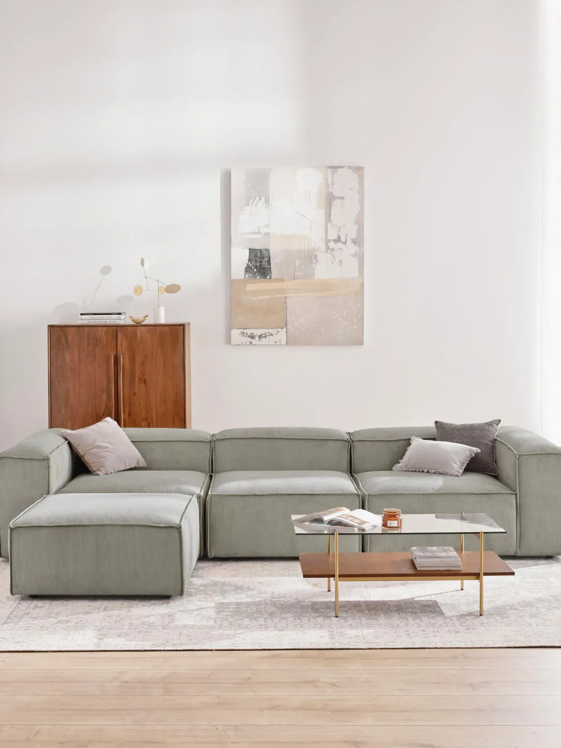 Sofá rinconera modular de pana con reposapiés izquierdo/derecho Lennon (4 plazas) Sofás 4 Plazas|Sofás