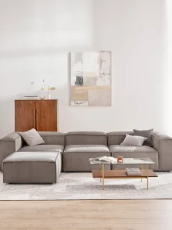 Sofás 4 Plazas|Sofás>Westwing Collection Sofá rinconera modular de pana con reposapiés izquierdo/derecho Lennon (4 plazas) Pana taupe