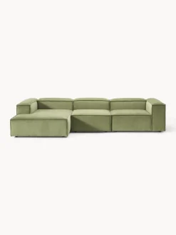 Sofás>Westwing Collection Sofá rinconera modular de pana Lennon Pana verde oliva