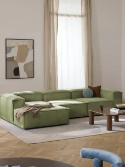 Sofás>Westwing Collection Sofá rinconera modular de pana Lennon Pana verde oliva