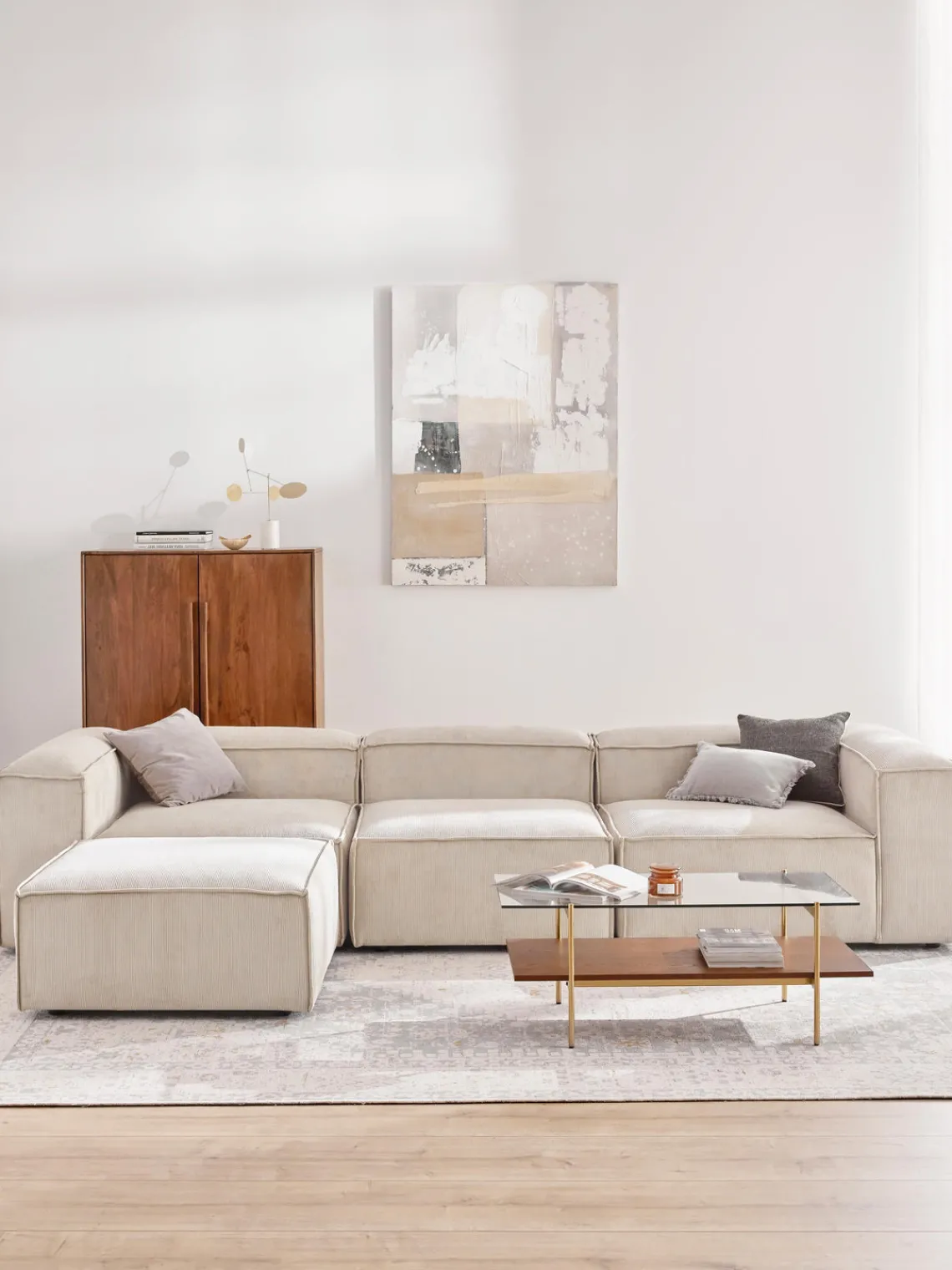 Outlet Sofá rinconera modular de pana con reposapiés izquierdo/derecho Lennon (4 plazas) Sofás 4 Plazas|Sofás