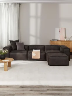 Hot Sofá rinconera modular de cuero reciclado con reposapiés izquierdo/derecho Lennon (4 plazas) Sofás 4 Plazas|Sofás