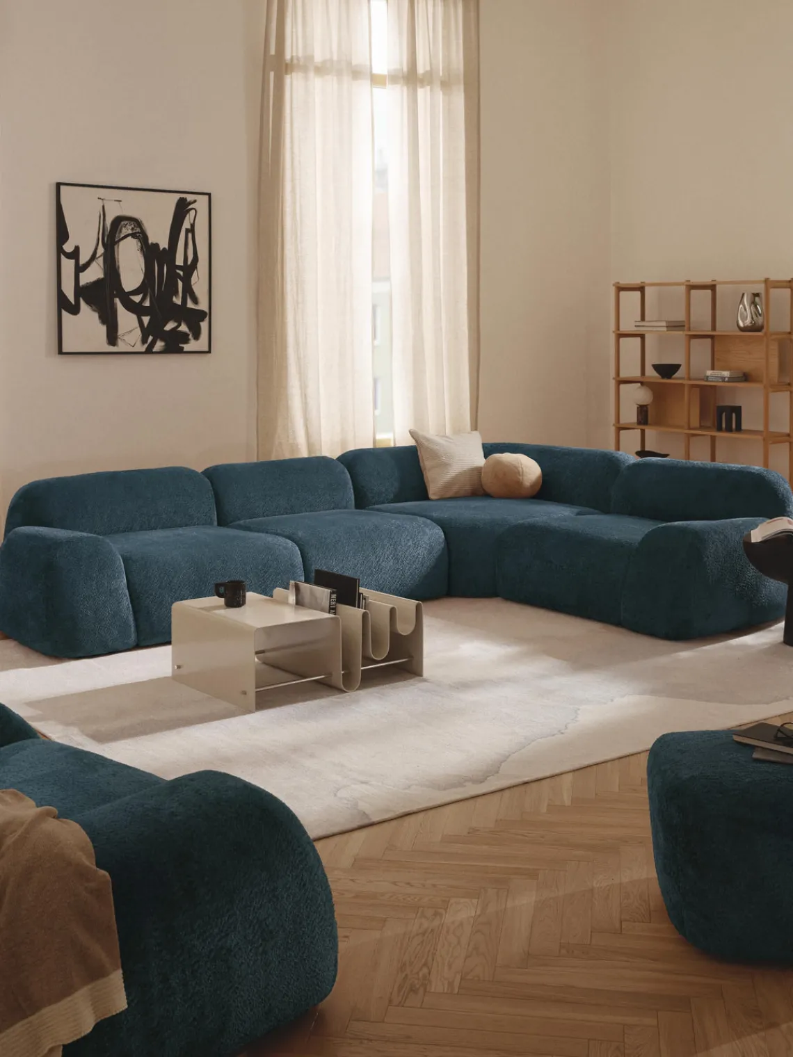 Clearance Sofá rinconera modular de borreguillo bouclé Wolke (4 plazas) Sofás Rinconeras|Sofás