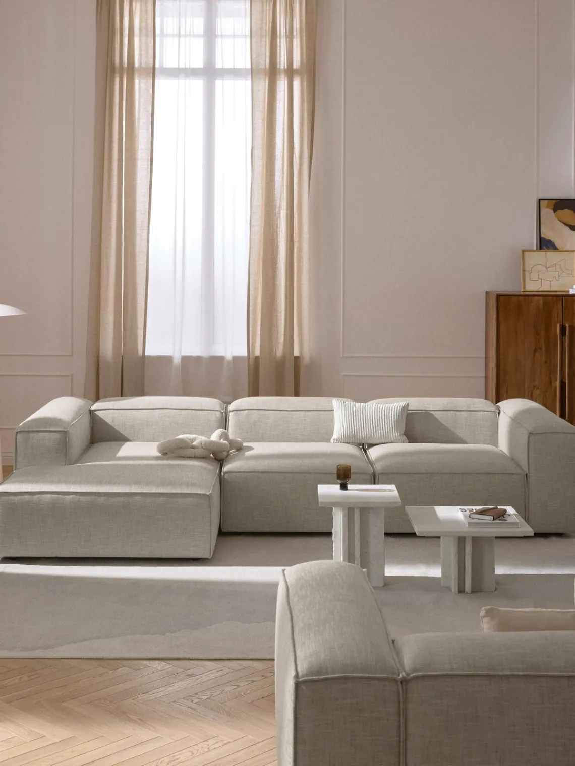 Outlet Sofá rinconera modular de mezcla de lino Lennon Sofás