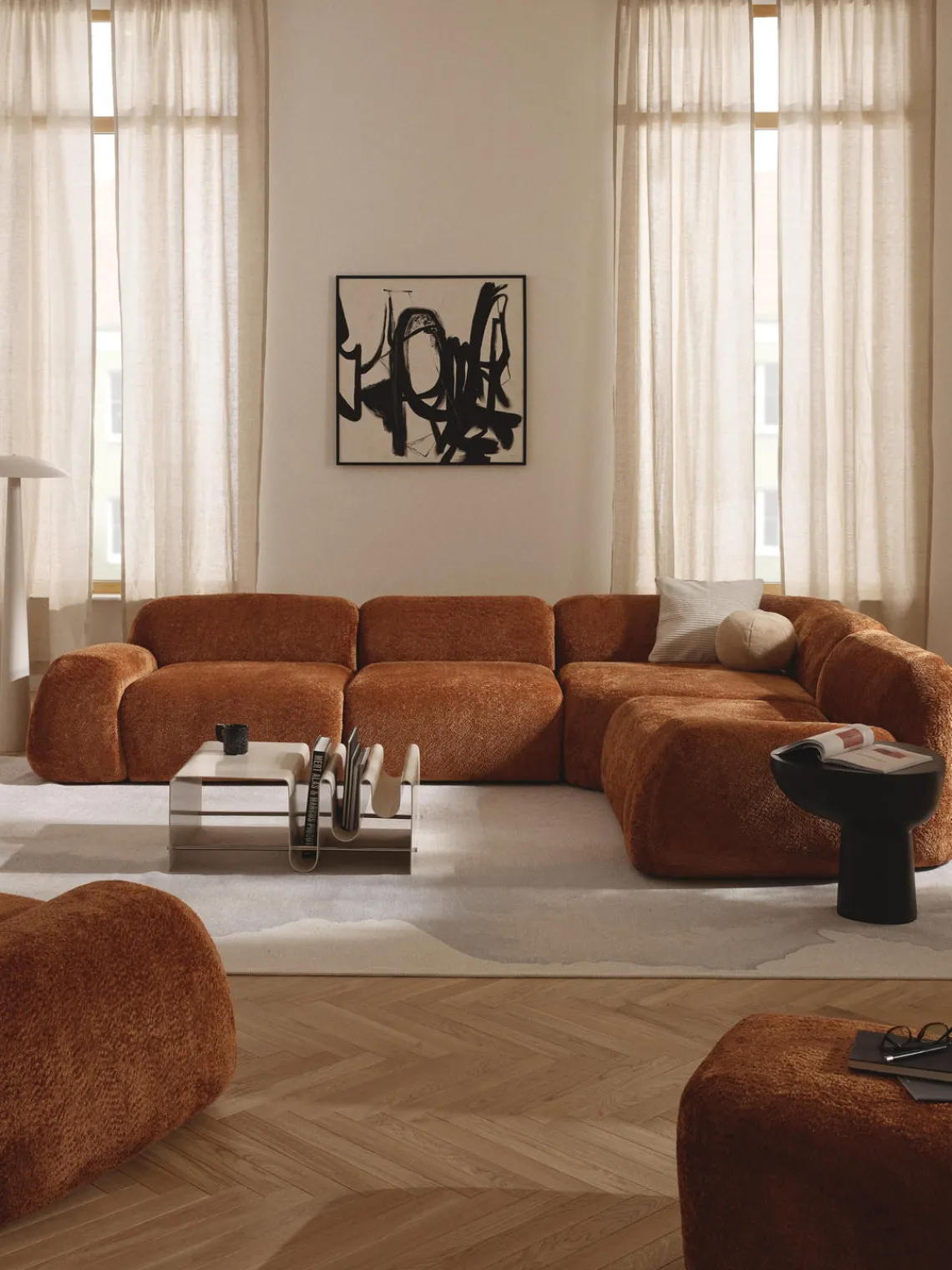 Sofás Rinconeras|Sofás>Westwing Collection Sofá rinconera modular de boreguillo bouclé Wolke (4 plazas) Borreguillo bouclé terracota