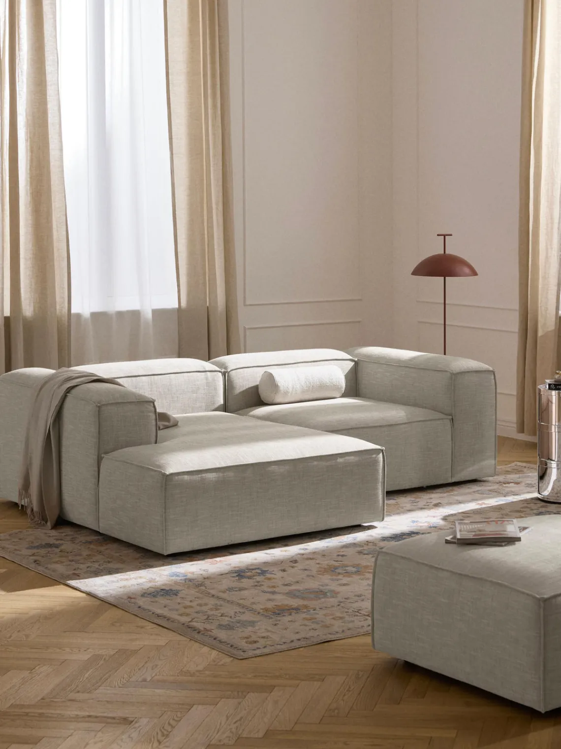 Sofás>Westwing Collection Sofá rinconera modular de mezcla de lino Lennon Mezcla de lino gris