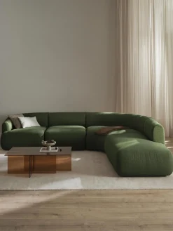 Sofás Rinconeras|Sofás>Westwing Collection Sofá rinconera modular en tejido bouclé Sofia (4 plazas) Bouclé verde oscuro