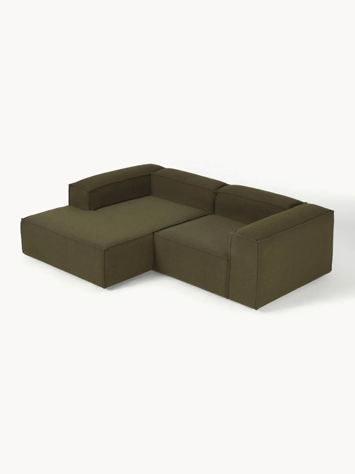 Sofás>Westwing Collection Sofá rinconera modular en tejido bouclé Lennon Bouclé verde oliva