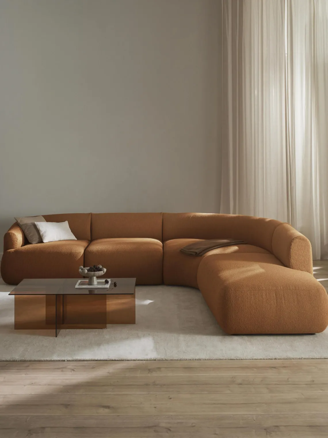 Sofás Rinconeras|Sofás>Westwing Collection Sofá rinconera modular en tejido bouclé Sofia (4 plazas) Bouclé marrón claro