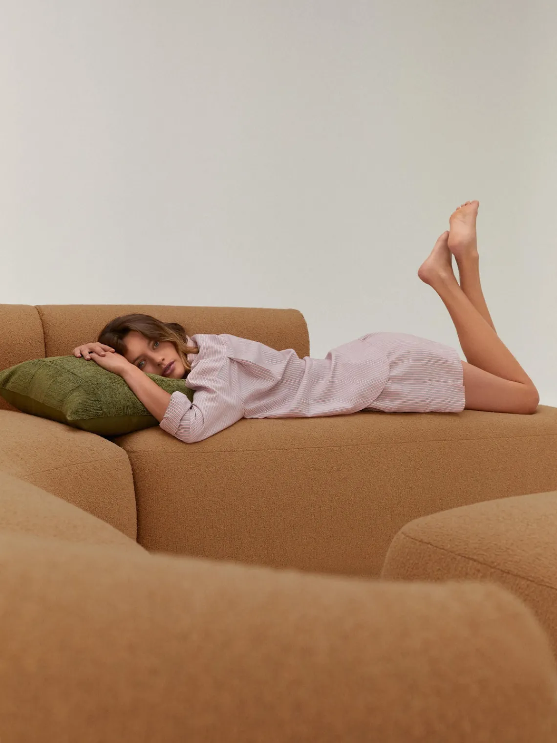 Sofás Rinconeras|Sofás>Westwing Collection Sofá rinconera modular en tejido bouclé Sofia (4 plazas) Bouclé marrón claro