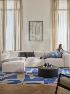 Sofás 4 Plazas|Sofás>Westwing Collection Sofá rinconera modular en tejido bouclé con reposapiés izquierdo/derecho Lennon (4 plazas) Bouclé Off White