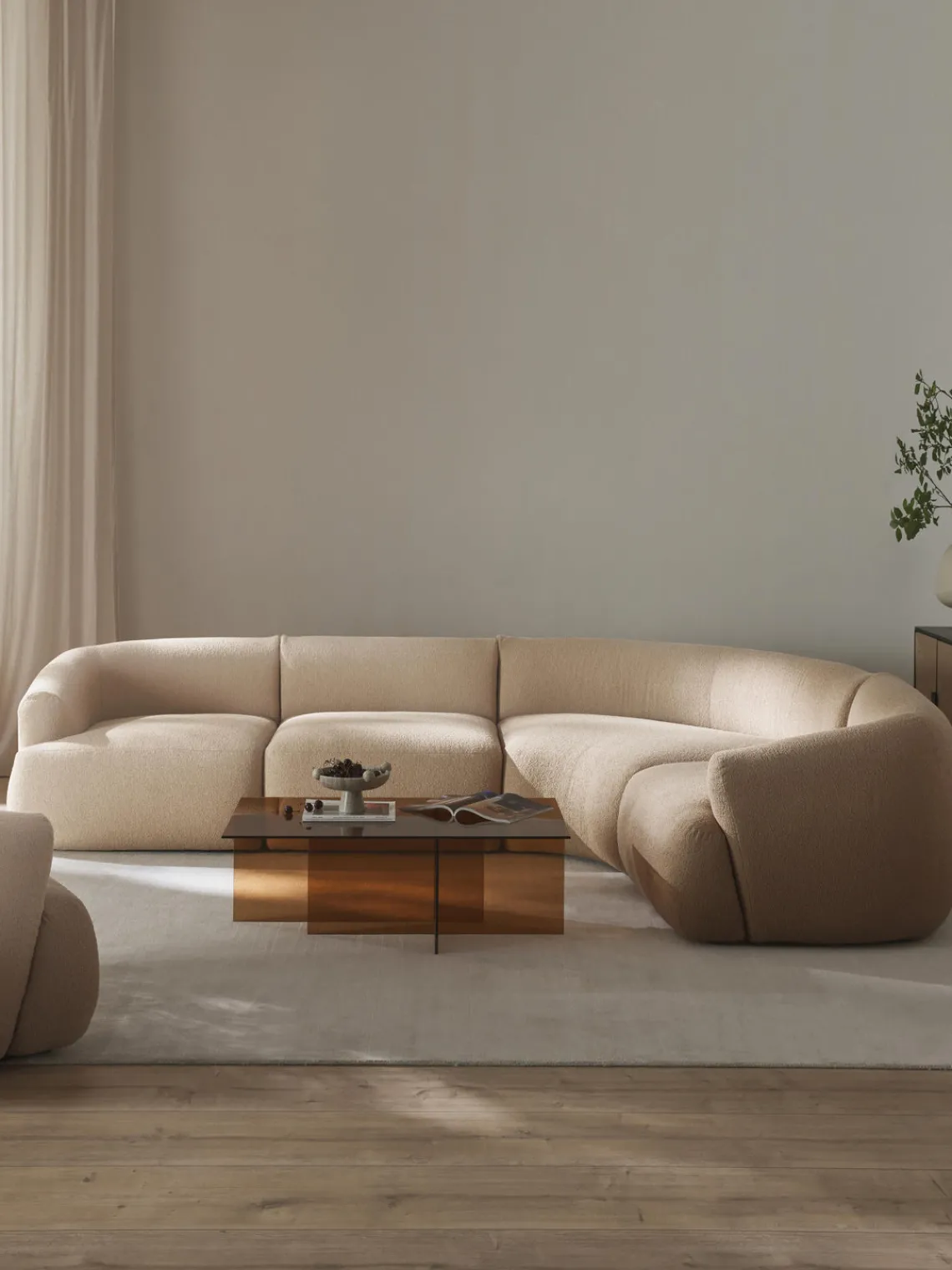 Sofás Rinconeras|Sofás>Westwing Collection Sofá rinconera modular en tejido bouclé Sofia (4 plazas) Bouclé beige claro