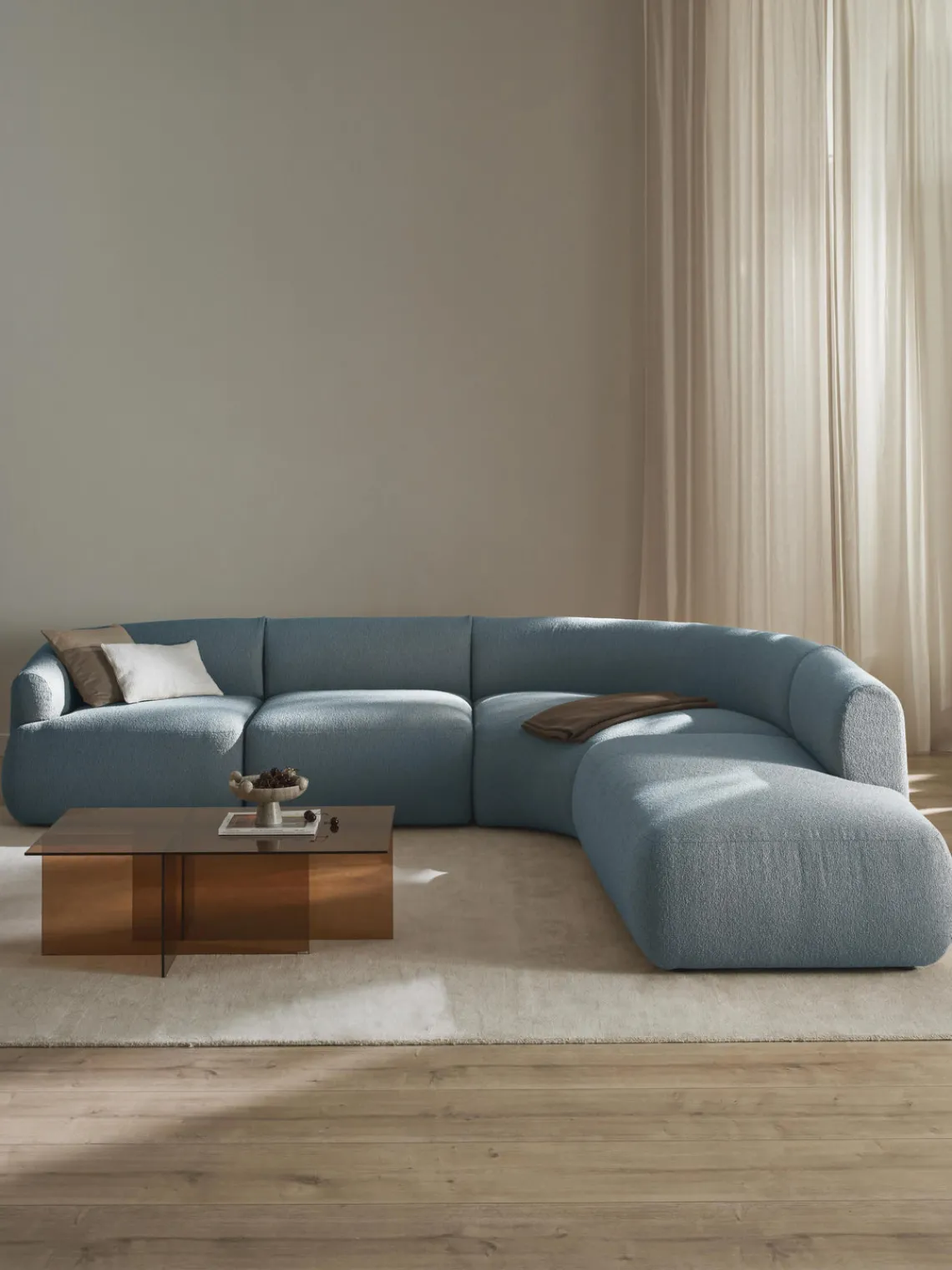 Sofás Rinconeras|Sofás>Westwing Collection Sofá rinconera modular en tejido bouclé Sofia (4 plazas) Bouclé azul