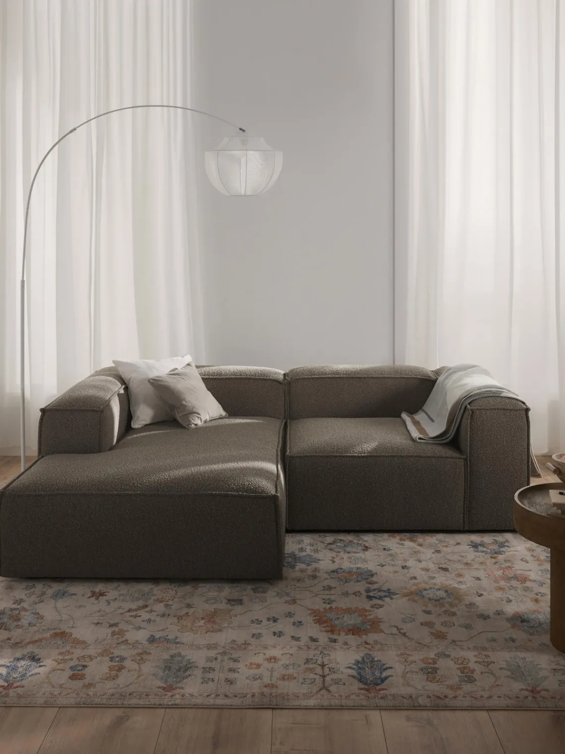 Sofás>Westwing Collection Sofá rinconera modular en tejido bouclé Lennon Bouclé greige