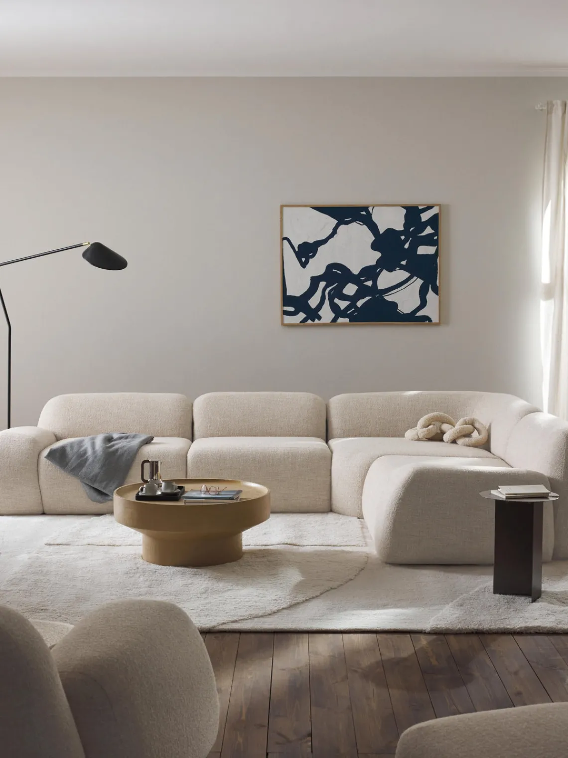 Sofás Rinconeras|Sofás>Westwing Collection Sofá rinconera modular en tejido bouclé Wolke (4 plazas) Bouclé beige claro