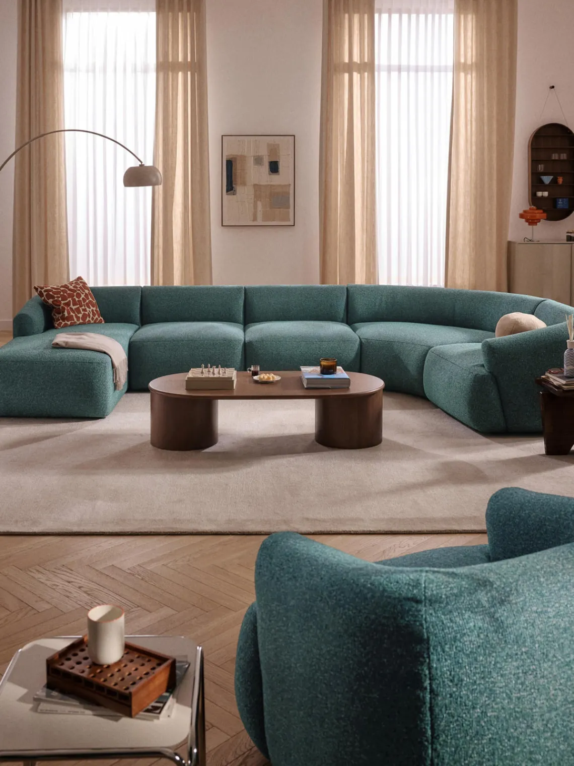 Outlet Sofá rinconera modular en tejido bouclé Sofia Sofás Rinconeras|Sofás