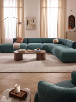 Sofás Rinconeras|Sofás>Westwing Collection Sofá rinconera modular en tejido bouclé Sofia (4 plazas) Bouclé jaspeado azul petróleo