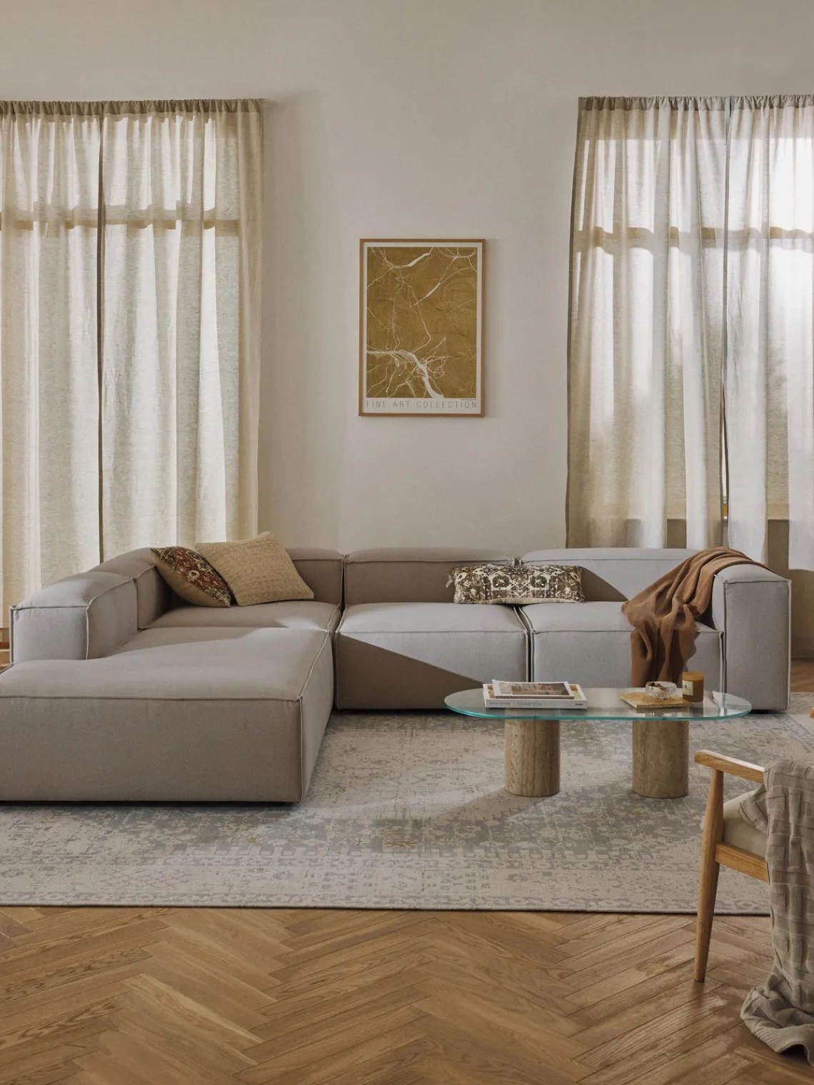 Sofás>Westwing Collection Sofá rinconera modular grande Lennon Tejido taupe