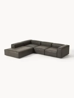 Sofás>Westwing Collection Sofá rinconera modular grande de cuero reciclado Lennon Cuero taupe