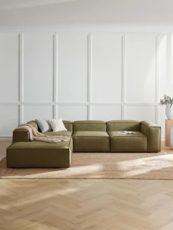 Sofás>Westwing Collection Sofá rinconera modular grande Lennon Tejido verde oliva