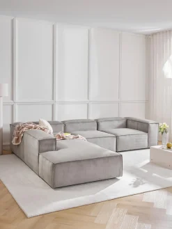 Sofás>Westwing Collection Sofá rinconera modular grande de pana Lennon Pana gris