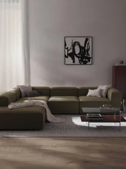 Sofás>Westwing Collection Sofá rinconera modular grande en tejido bouclé Lennon Bouclé verde oliva