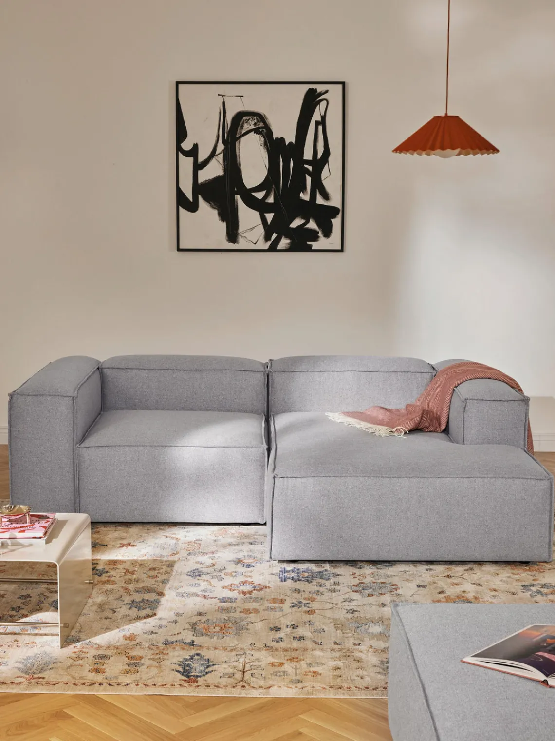 Sofás>Westwing Collection Sofá rinconera modular Lennon Tejido gris