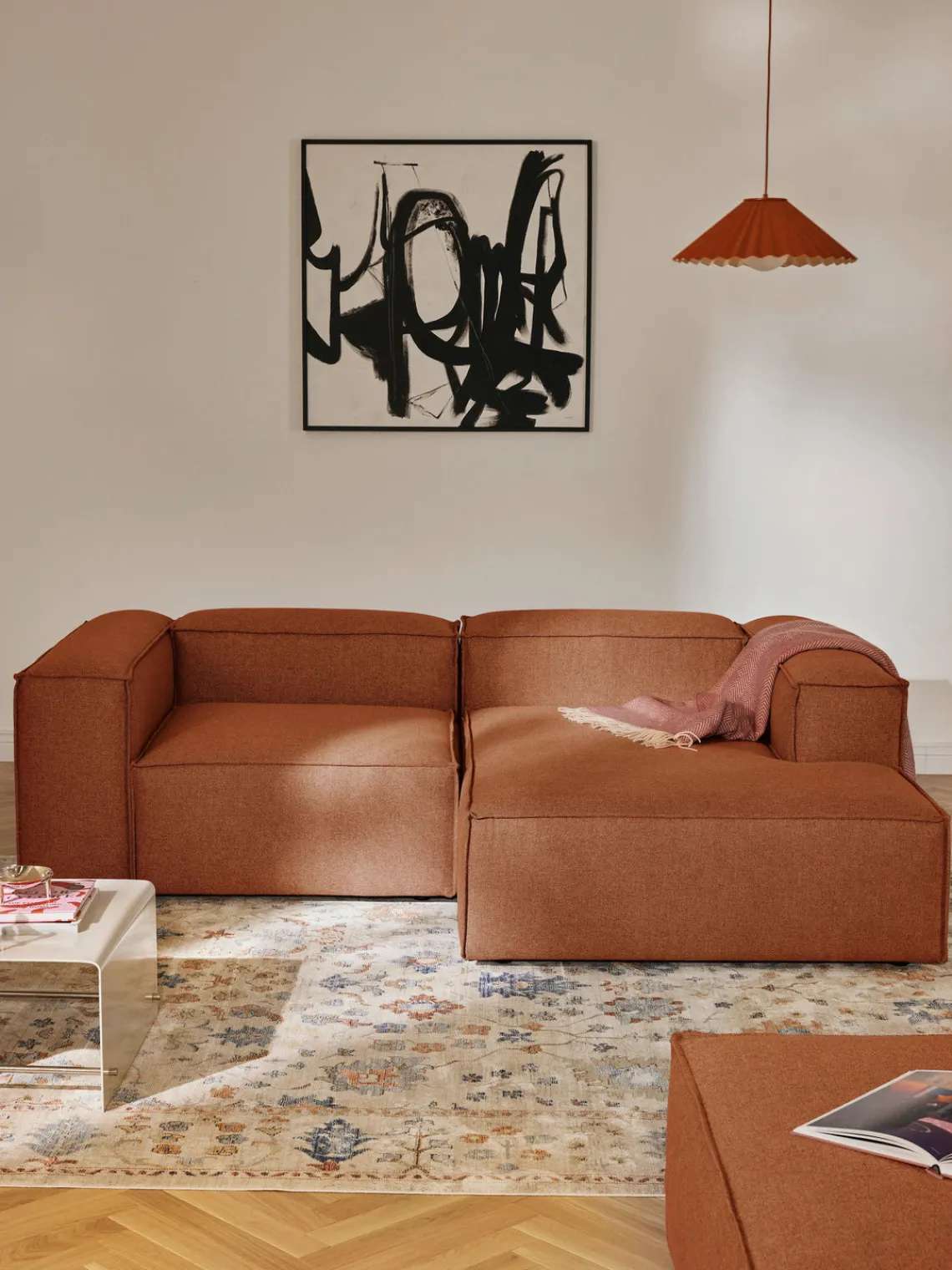 Sofás>Westwing Collection Sofá rinconera modular Lennon Tejido terracota