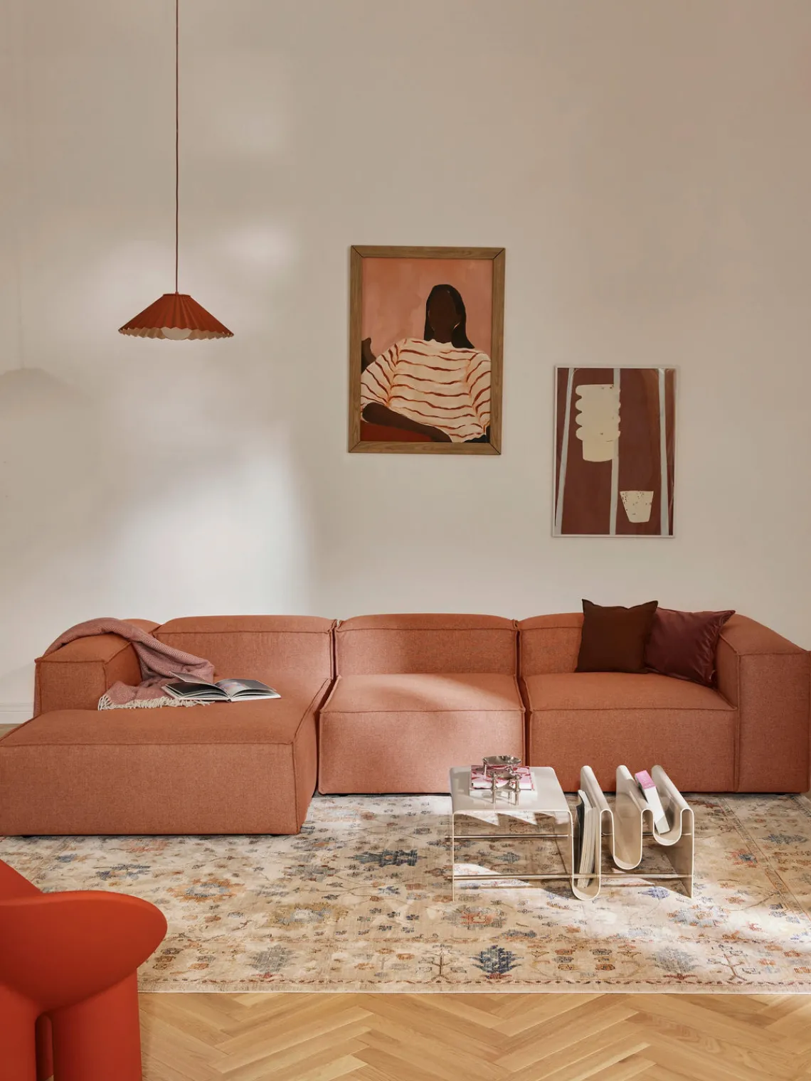 Sofás>Westwing Collection Sofá rinconera modular Lennon Tejido terracota