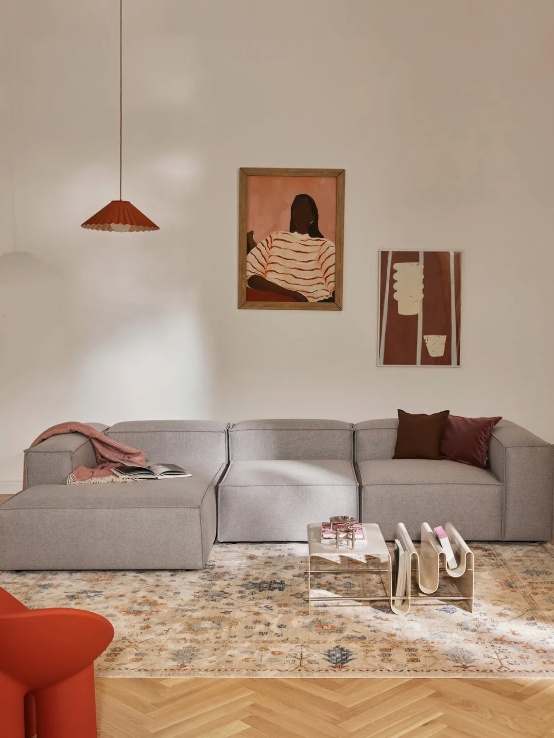 Sofás>Westwing Collection Sofá rinconera modular Lennon Tejido gris