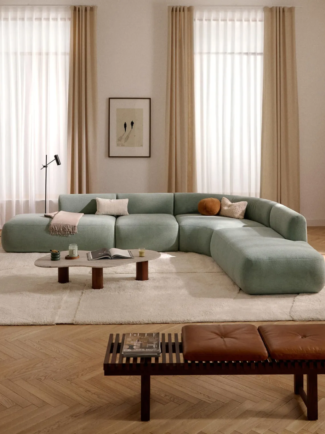 Sofás Rinconeras|Sofás>Westwing Collection Sofá rinconera modular Sofia (4 plazas) Terciopelo verde salvia