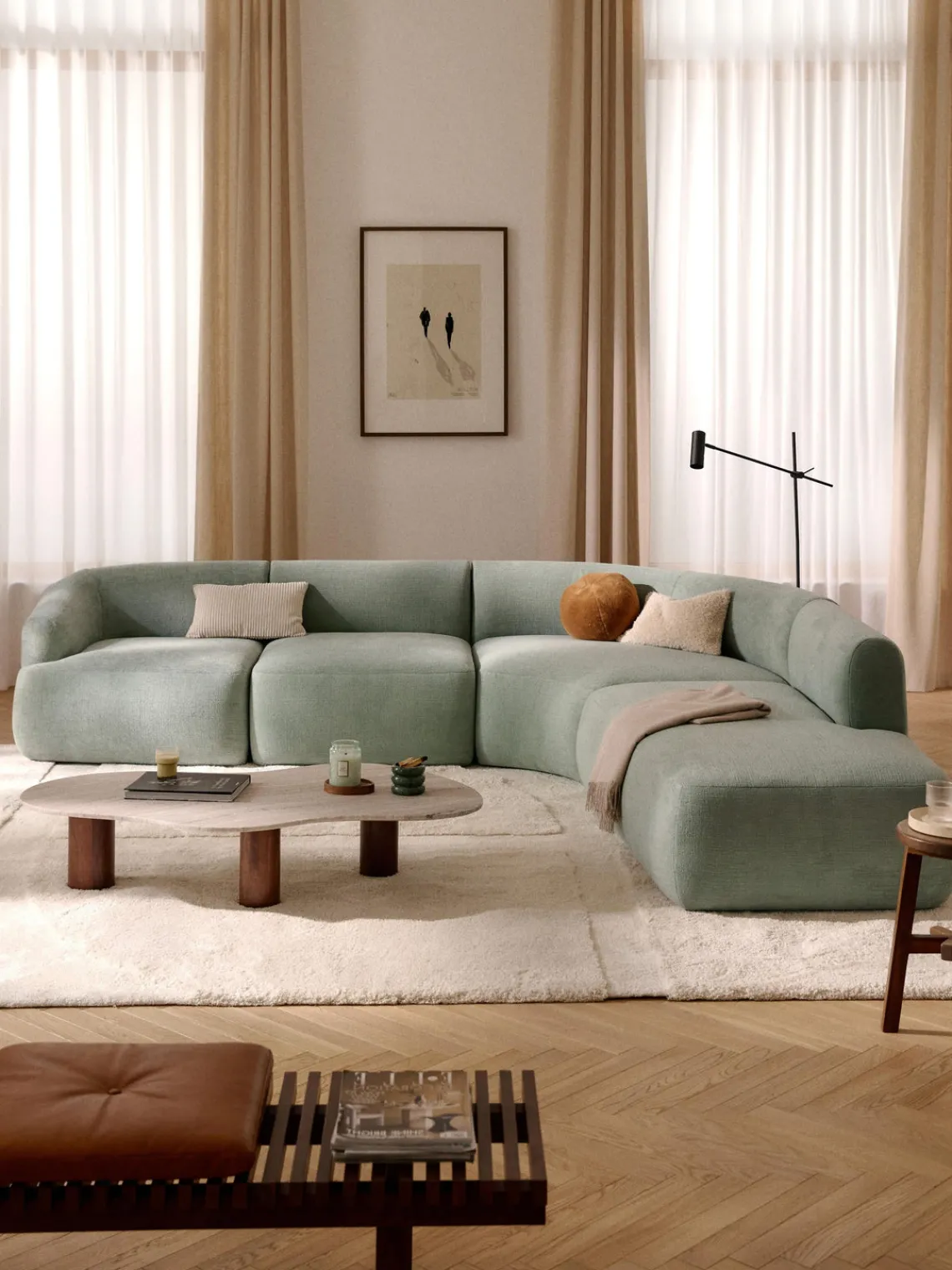 Sofás Rinconeras|Sofás>Westwing Collection Sofá rinconera modular Sofia (4 plazas) Terciopelo verde salvia