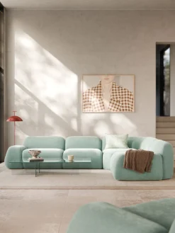 Sofás Rinconeras|Sofás>Westwing Collection Sofá rinconera Wolke (4 plazas) Tejido verde menta, aterciopelado