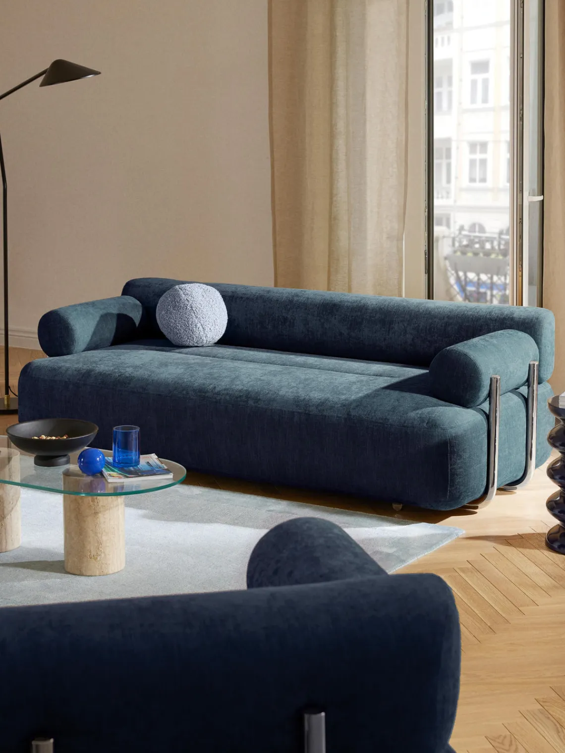 Sofás 3 Plazas|Sofás>Westwing Collection Sofá Stella (3 plazas) Tejido jaspeado azul vaquero