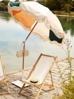 Sombrillas|Sombrillas></noscript>Business & Pleasure Sombrilla con flecos plegable Retro, Ø 180 cm Ocre, rosa claro, negro, blanco crema