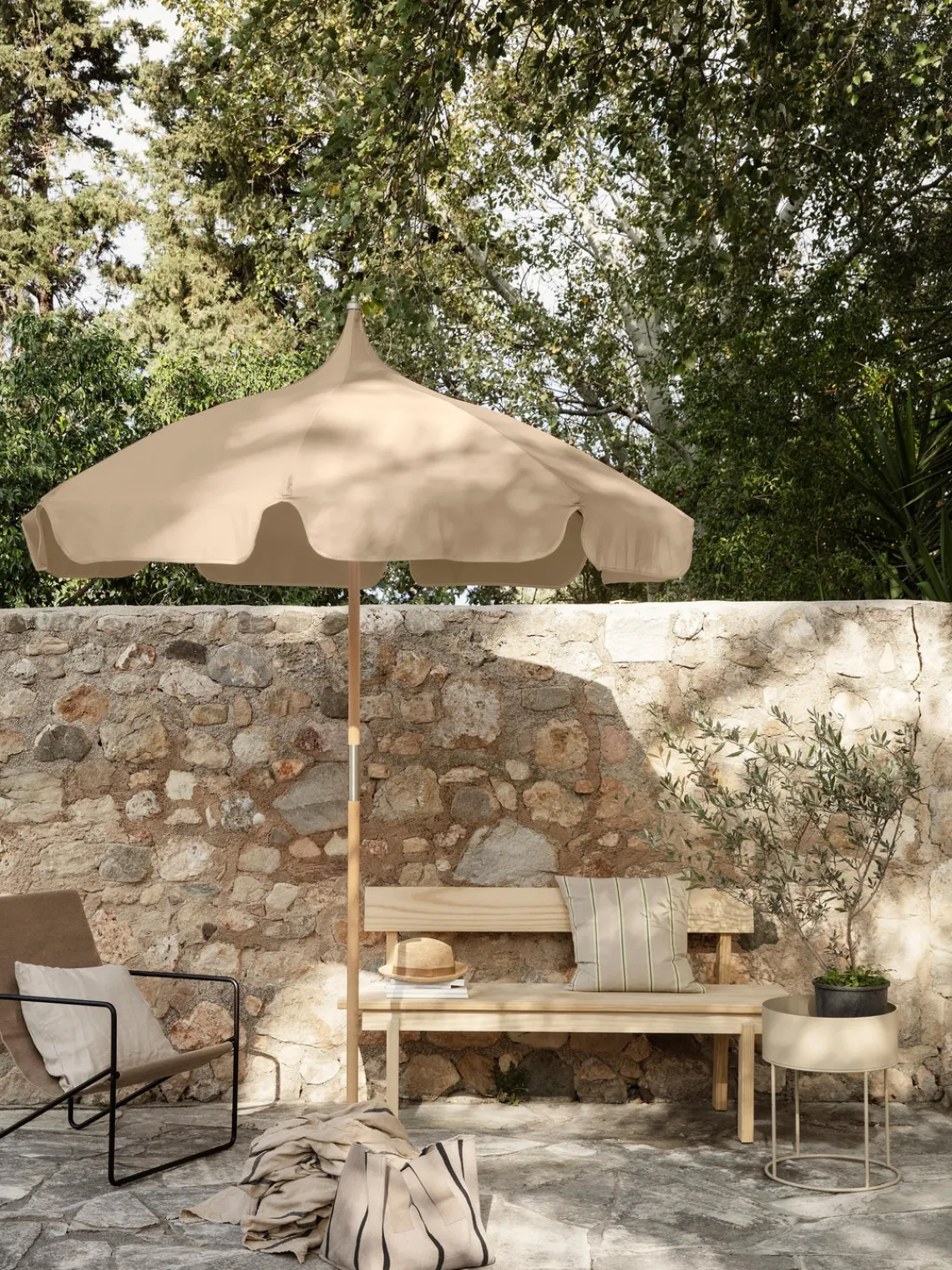 Sombrillas|Sombrillas>Ferm Living Sombrilla Lull, Ø 200 Beige, haya