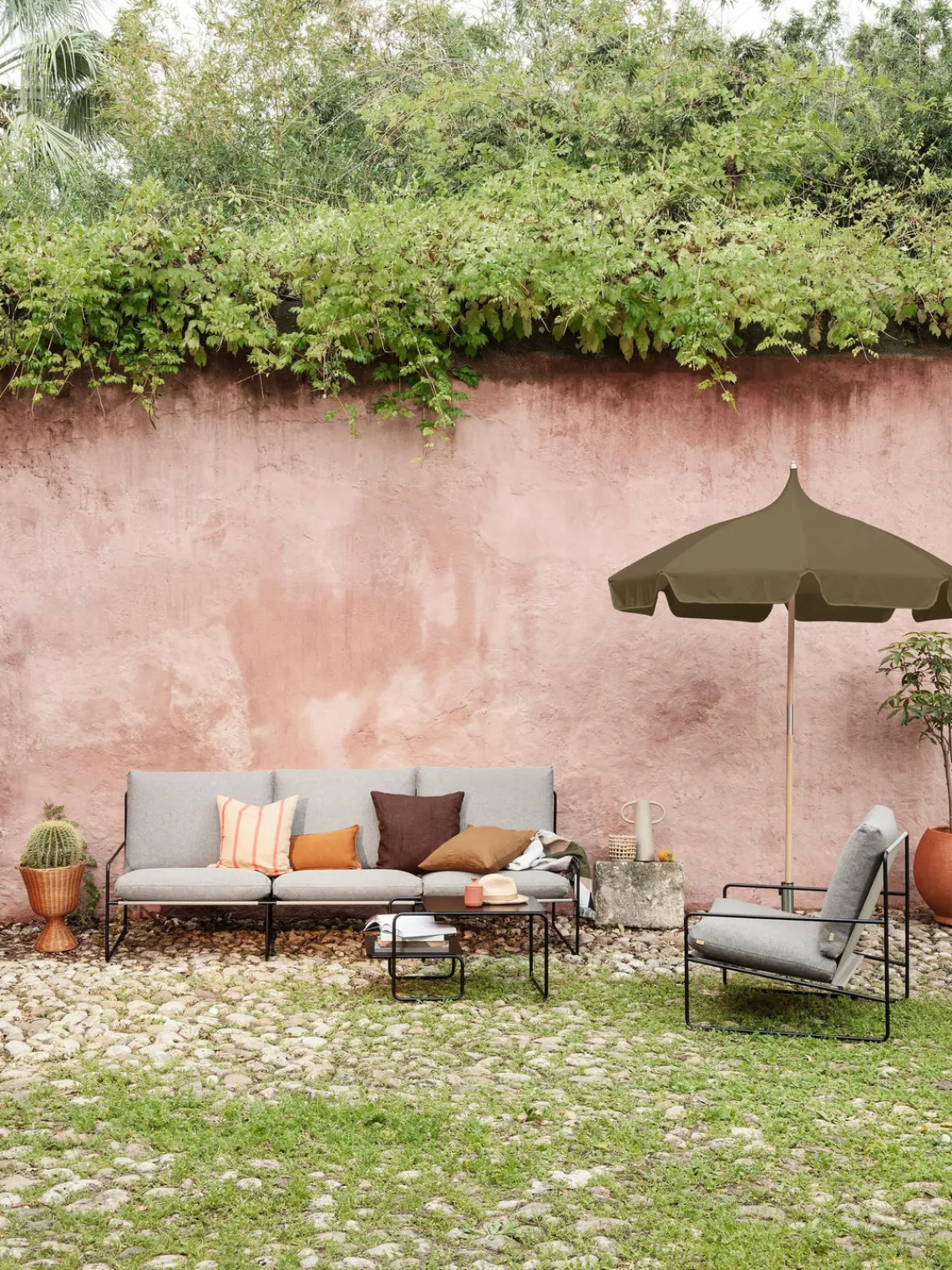 Sombrillas|Sombrillas>Ferm Living Sombrilla Lull, Ø 200 Verde oliva, madera de haya