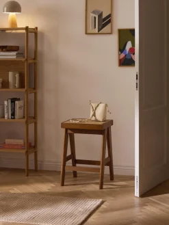 Taburetes Altos|Sillas>Westwing Collection Taburete alto con tejido vienés Sissi Madera de roble oscura, beige claro