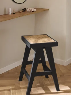 Taburetes Altos|Sillas>Westwing Collection Taburete alto con tejido vienés Sissi Negro, beige claro