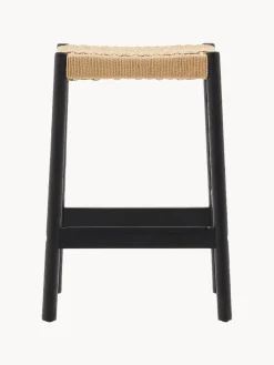 Outlet Taburete alto de madera de roble con asiento trenzado Yalia Pufs Y Otomanos|Pufs Y Otomanos