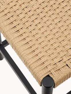 Outlet Taburete alto de madera de roble con asiento trenzado Yalia Pufs Y Otomanos|Pufs Y Otomanos