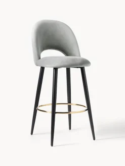 Taburetes Altos|Sillas>Westwing Collection Taburete alto de terciopelo Rachel Terciopelo gris claro, negro mate