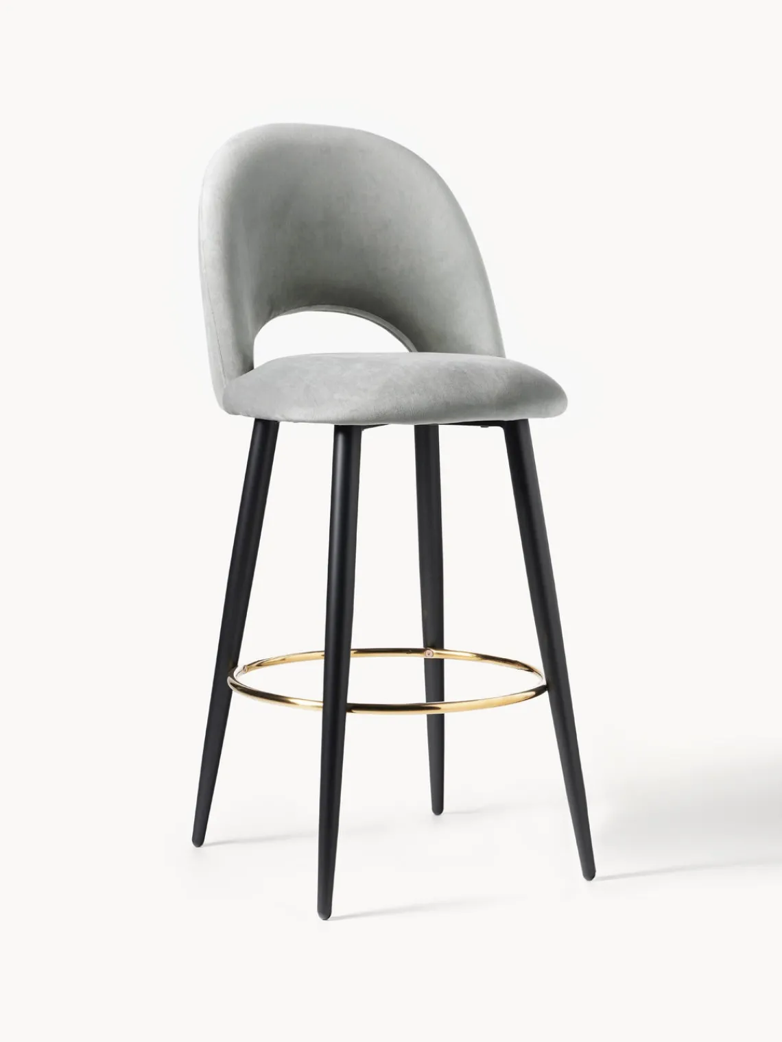 Taburetes Altos|Sillas>Westwing Collection Taburete alto de terciopelo Rachel Terciopelo gris claro, negro mate